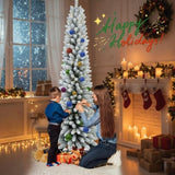 5FT Christmas w/ 100 Warm White LED Lights Flocked Pencil Artificial Plant 263 Tips Slim PVC 15872664