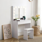 ZUN Vanity table with large lighted mirror, makeup vanity dressing table with drawer, 1pc upholstered 16427399