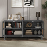 Retro 4-Door Sideboard with Large Storage Space Artificial Rattan Doors and Transparent Glass, W2696P256247