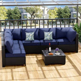 7 Piece Patio Furniture Set, All-Weather Wicker Outdoor Conversation Set with Sectional Sofa, Rattan 53911968