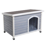 Medium Wooden Outdoor Dog House, Waterproof Roof, Elevated Floor, Adjustable Plastic Feet, Grey W142763829