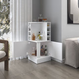 FM FURNITURE Toyei Corner Bar Cabinet with Bottle Rack, Open Shelves, and Hidden Storage, White B128P269879