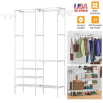 ZUN Metal Garment Rack Shoe Clothing Organizer Shelves Freestanding Multifunctional Clothes Wardrobe 98460344