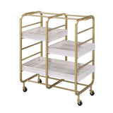 Gold and White Washed Serving Cart with 3 Adjustable Trays B062P186560
