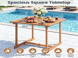 5-Piece Acacia Wood Patio Dining Set, 4-Person Outdoor Square Table & Armchair Set with Umbrella 49434874