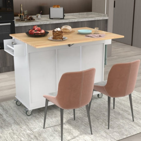 ZUN Rolling Mobile Kitchen Island with Solid Wood Top Locking Wheels,52.7 Inch Width,Storage Cabinet 01559303