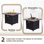 ZUN Faux Woodgrain Table top And Steel Base Propane Outdoor Fire Pit Table With Lid W2029120085