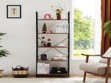 5-Tier Wooden Bookshelf with Adjustable Feet, Metal Frame, Waterproof and Scratch-Resistant Shelves, 77869644