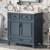 30'' Bathroom Vanity with Ceramic Sink,Solid Wood Frame Bathroom Storage Cabinet with Soft Closing N710P190656C