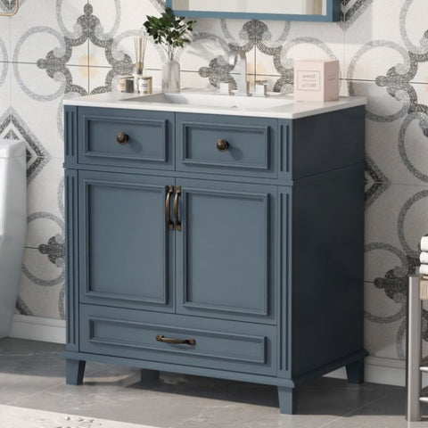 30'' Bathroom Vanity with Ceramic Sink,Solid Wood Frame Bathroom Storage Cabinet with Soft Closing N710P190656C