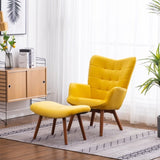 Leiria Contemporary Silky Velvet Tufted Accent Chair with Ottoman, Yellow T2574P164275