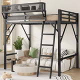 Full Size Loft Bed with Ladder, Metal Full Loft Bed with Storage Shelves, High Loft Bed for Kids W2580P316646