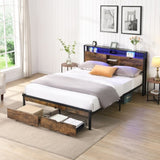 ZUN King Size Metal Platform Bed Frame with Wooden Headboard and with Footboard USB,Charging Station,2 W311P167048