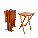Folding Trays with Storage Rack,Snack Table - Set of 4,honey W49539832