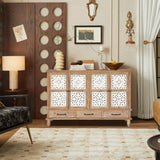 59.06" Chic Natural Wood Accent Cabinet, 4 Doord 3 drawers Sideboard Buffet with Adjustable Shelves, W2295P290643