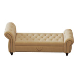 64.5" Bed Bench for Bed Room Nails Tufted Chaise of Lounge with Storage Velvet Upholstery Khaki W1097P202876