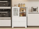 Freestanding Floor Storage Cabinet with Adjustable Shelf & 2 Drawers, Frosted Tempered Glass Door 07599313