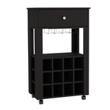 ZUN Ambler 1-Drawer 12-Bottle Wine Cabinet Black Wengue B06279976