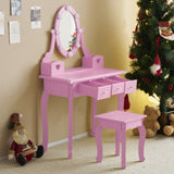Kids Vanity Set with Mirror and Lights and Stool, 5 Storage Drawers, Pretend Play Princess Makeup 59165871