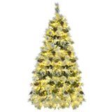 6FT Pre-Lit Spruce Snow Flocked Christmas Tree with Pine Cones, Artificial Xmas Tree with 403 Branch N704P198470A