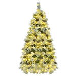 ZUN 6FT Pre-Lit Spruce Snow Flocked Christmas Tree with Pine Cones, Artificial Xmas Tree with 403 Branch N704P198470A