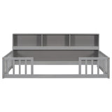 ZUN Twin Floor Bed with Bedside Bookcase,Shelves,Guardrails,Grey W504142770