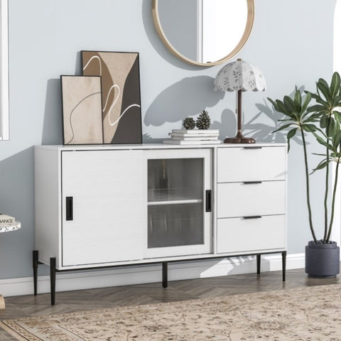 ZUN Modern Featured Storage Cabinet Sideboard with Glass Sliding Door and 3 Drawers, Entryway Console W409P153985