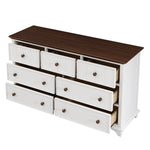 ZUN Wooden Captain Seven-Drawer Dresser for Bedroom, Living Room, Kids' Room, White+Walnut 06995691