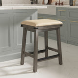 24" Counter Stool, Weathered Gray Finish, French Gray Leather Seat B04660631