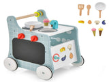 6-in-1 Wooden Baby Stroller with Play Kitchen-Blue 92136286