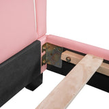 Full Size Upholstered Leather Platform Bed with Rabbit Ornament, Pink WF299139AAH