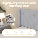 Queen Size Bed Frame with 4 Storage Drawers and Wingback Headboard, Button Tufted Design, Light Grey W1303P227896