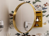 31.5 Inch Surface Mount Round Metal Framed Medicine Cabinet with Mirror and Adjustable Shelves Black W1435P194675