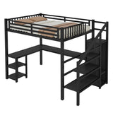 Metal Full Loft Bed with Wardrobe and LED Light, Full Size Loft Bed with L Shaped Desk and USB for 32514855