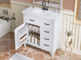 36 Inch Bathroom Vanity with Ceramic Sink Top, Solid Wood Frame, MDF & Poplar Cabinet, Flip Drawers, N725P336554K