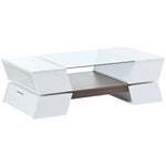 ZUN ON-TREND 6mm Glass-Top Coffee Table with Open Shelves and Cabinets, Geometric Style WF299270AAK