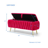 Oval Storage Bench with Gold Legs,Velvet Fabric Upholstered Ottoman Storage Benches for Bedroom End W1117P184682