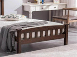 Cap, curved head and footboard, vertical decorative strips, painted surface, pine wood, brown, Twin 81185658