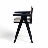 27" Height, Cream Grey Woven Cane Plastic Backrest Bar Stool - Foam-Padded Fabric Seat & Durable N780P237930B