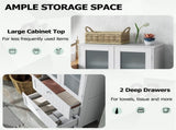 Freestanding Floor Storage Cabinet with Adjustable Shelf & 2 Drawers, Frosted Tempered Glass Door 07599313
