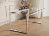 51" Modern Minimalist Rectangular Glass Dining Table for 4-6 with 0.31" Tempered Glass Tabletop and W2189133704