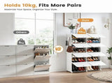 4-Tier Shoe Rack with Side Hooks, 32-Pair Capacity Sturdy Metal Frame Storage Organizer, White&Black 25813363