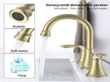 2-Handle 8 inch Widespread Bathroom Sink Faucet Brushed Gold Lavatory Faucet 3 Hole 360&deg Swivel T3177P277513