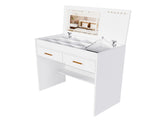 Flip Top Vanity Desk with LED Lighted Mirror & Built-in Outlet - Makeup Vanity Table with 2 Drawers, 05057211