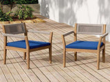 Braided Acacia Wood Outdoor Dining Chairs Set of 2 Teak Look with Beige Rope & Navy Cushions, N770P286668N