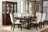 Dark Oak Finish Wooden Chairs Set of 2 Cream Upholstered Back Seat Nailhead Trim Modern B011P168453