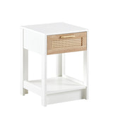 15.75" Rattan End table with drawer, Modern nightstand, side table for living room, bedroom,white W126573112