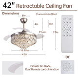 ZUN 42 Inches Crystal Ceiling Fan Silver Crystal Ceiling Fan Chandelier with Remote 6 Speeds 3 Colors W2352P204473