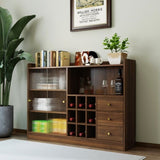 Sideboard with 2 Sliding Striped Glass Doors, Freestanding Countertop Storage Cabinet for Bottles, W331P286248