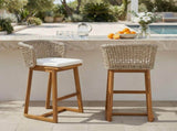 Outdoor Acacia Wood Bar Stools , Teak Finish Bar Height Chairs with Beige Cushion & Light N773P306707B